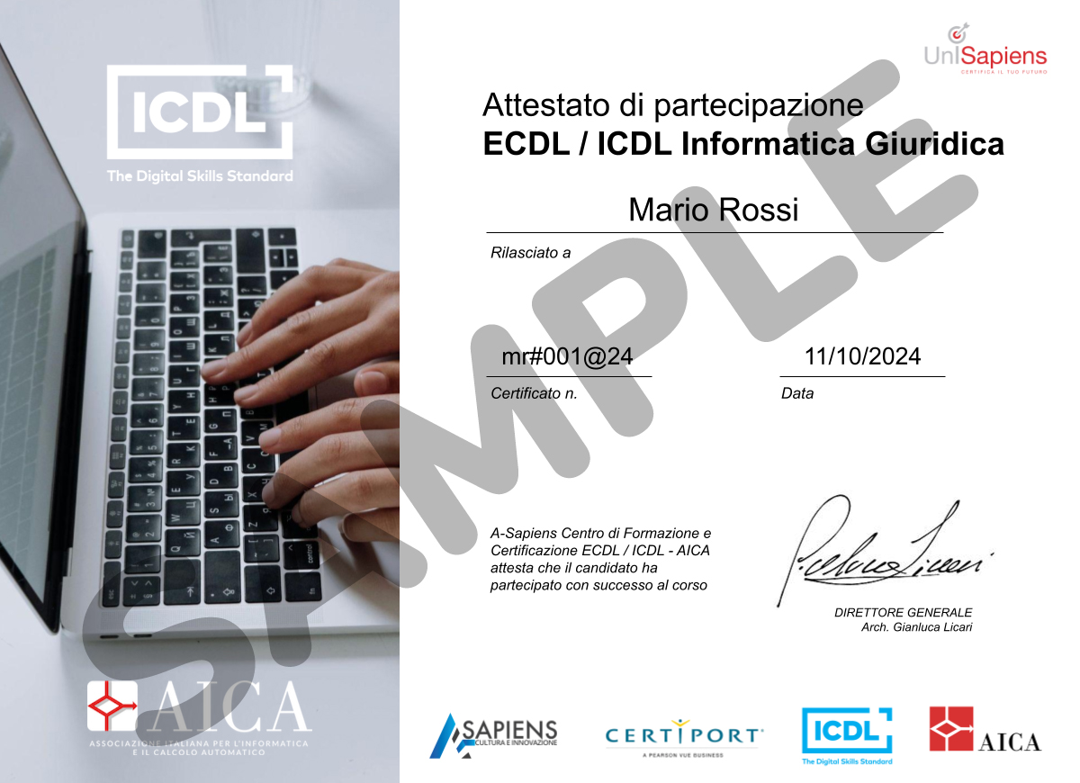 Certificato ECDL/ICDL Informatica Giuridica 10 ore | A-Sapiens