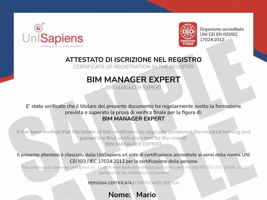 Attestato BIM Manager Expert anteprima